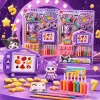 Children's learning stationery set, purple multi-functional drawing board, abacus, number block, pencil, cartoon doll, storage box combination products Specification image